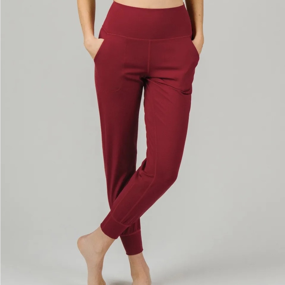 ZYIA Red Track Pants with Tapered Leg and High-Rise Waistband